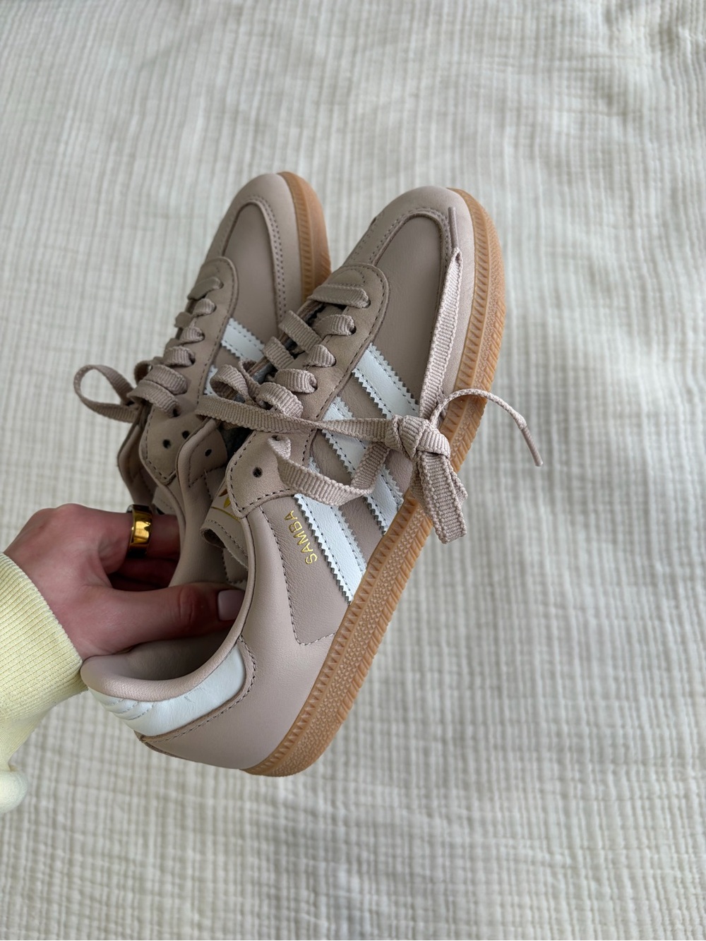 adidas Samba Low-Profile Sneakers in Taupe with White Stripes